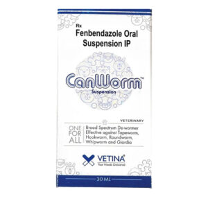 Canworm Suspension bottle with labeled packaging and dosage instructions, used as an oral treatment for intestinal worm infections