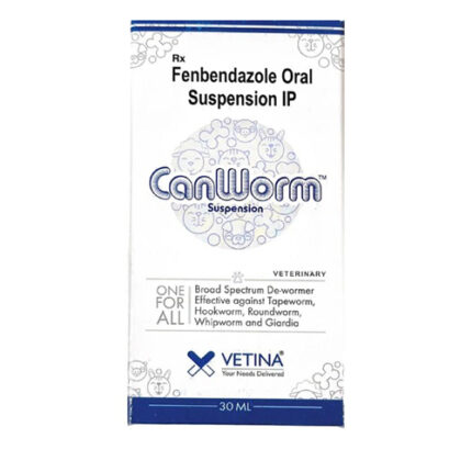 Canworm Suspension bottle with labeled packaging and dosage instructions, used as an oral treatment for intestinal worm infections