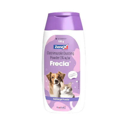 Clotrimazole Anti-Fungal Powder 100g container for treating fungal infections in dogs