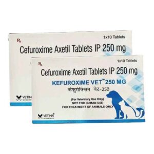 Cefuroxime Axetil 250 mg Tablets for pets – Antibiotic treatment for bacterial infections in dogs and cats.