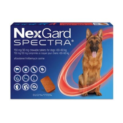Dog-friendly NexGard Spectra 30–60kg chewable tablet for flea, tick, and worm protection