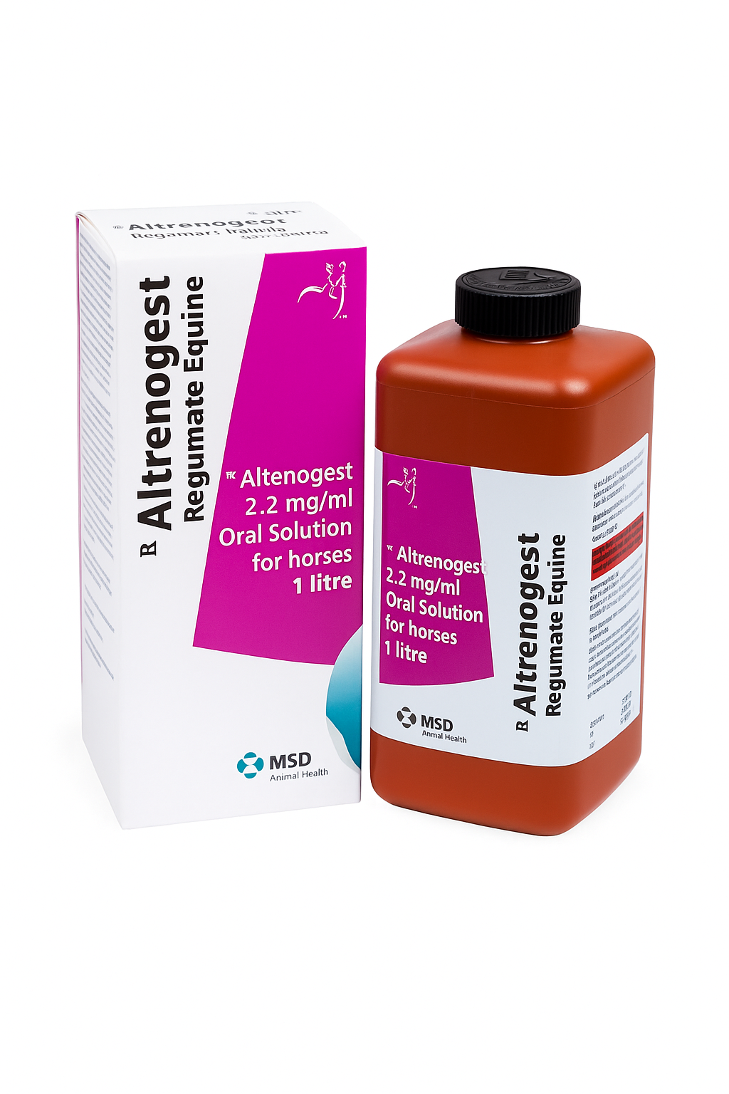 Regumate Equine 2.2mg/mL Oral Solution bottle for hormonal regulation in mares