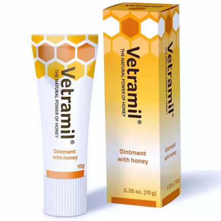 Vetramil Ointment with Honey 10g for soothing and healing minor skin injuries in pets.