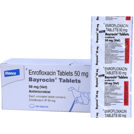 Bayrocin Tablet for pets – Antibiotic for treating bacterial infections in dogs and cats.