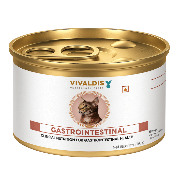 A 190g can of Gastrointestinal Wet Food for cats, formulated for digestive health support.